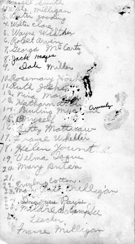 1934 Fourth Grade Class names taught by Frances Milligan